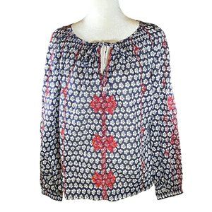 J Crew Womens Peasant Blouse Top Cotton Floral Embroidered Eclectic Boho Size 2